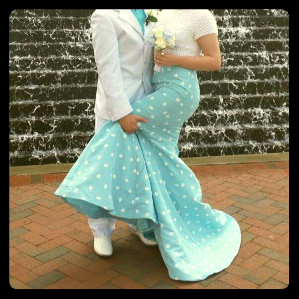 2 piece Sherri Hill Polka Dot Pearls Prom Dress